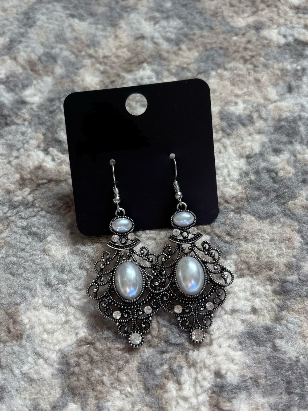 Silver Chandelier Drop Earrings with Pearlescent Stones